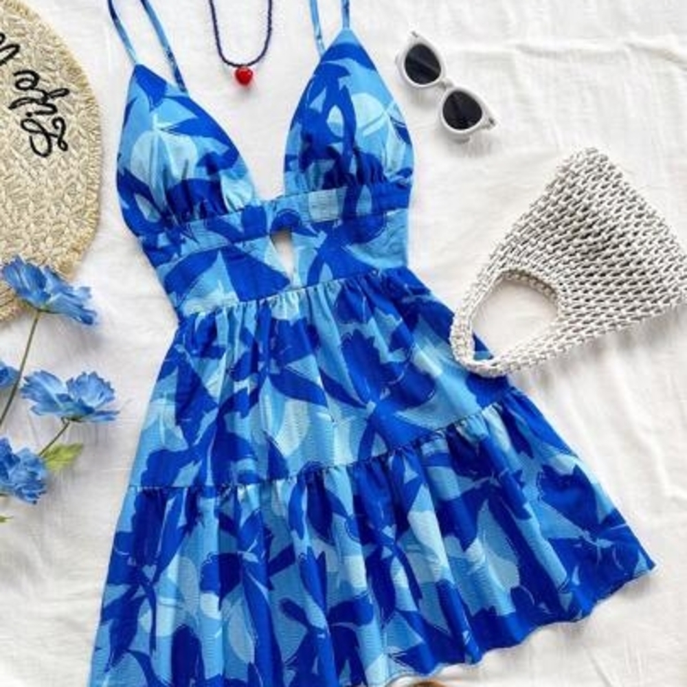 love, Fire Blue Floral Maxi Dress